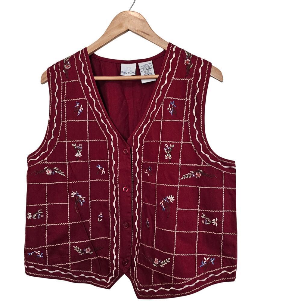 Vintage Bobby Brooks Vest Women Medium Red Floral Y2K Preppy Cottagecore Granny